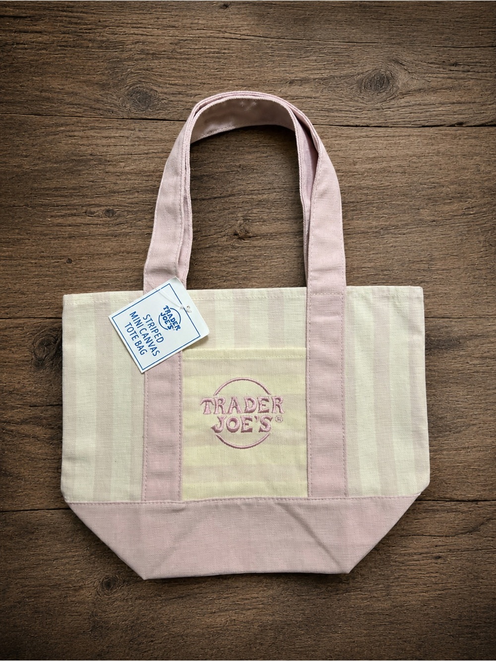 ❤️ NWT Trader Joe’s Mini Pink Stripe Canvas Tote Bag
